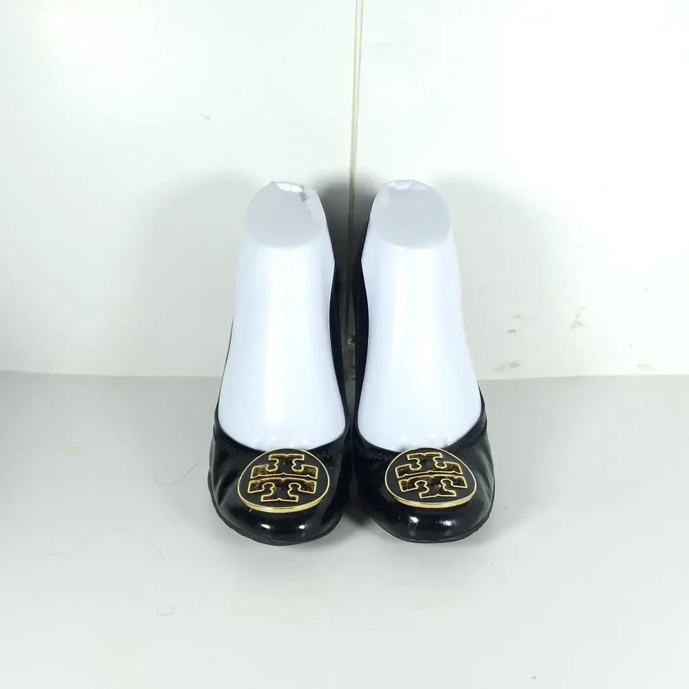 Tory Burch Women’s Caroline US 7? Black Patent Leather Stacked Wedge Pumps Shoes